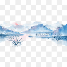 中国风手绘水墨风景山水画,免抠元素
