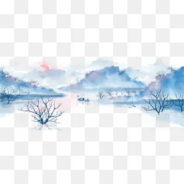 中国风手绘水墨风景山水画,免抠元素(1920*800px)psd模版下载