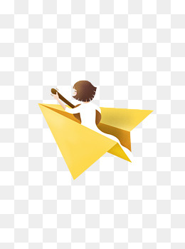 卡通坐在纸飞机上的女孩可商用元,免抠元素