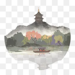 中国风杭州雷锋塔免抠系列,免抠元素(1952*1890px)