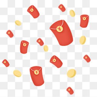 新年春节红色金色金币漂浮红包,免抠元素
