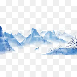 中国风手绘水墨风景山水画,免抠元素