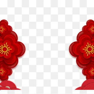 红色传统边花剪纸边