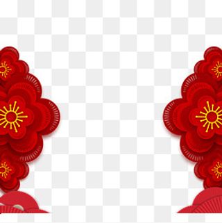 红色传统边花剪纸边