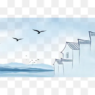 中国风建筑山水PNG,免抠元素