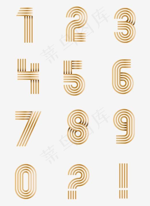 矢量发光立体金色线条数字