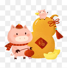 2019喜庆手绘卡通Q版小猪和葫芦免,免抠元素(2000*2000px)psd模版下载