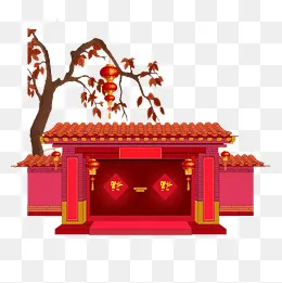 新年新气象中国风庭院建筑,免抠元素(2000*2000px)eps,ai矢量模版下载