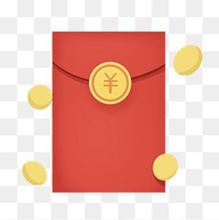 金币新年红色黄色卡通红包,免抠元素