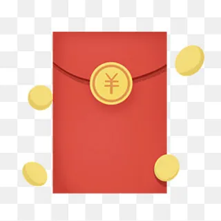 金币新年红色黄色卡通红包,免抠元素