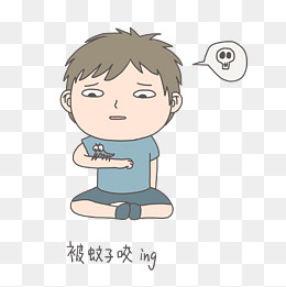 手绘插画有趣打蚊子小男孩被蚊子
