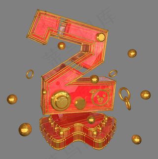 金色红色新年C4D猪年倒计时数字2