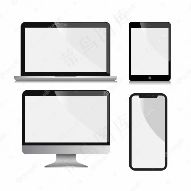 Pc、智能手机、笔记本电脑、平板电脑，带白色黑地模型样机模板eps,ai矢量模版下载