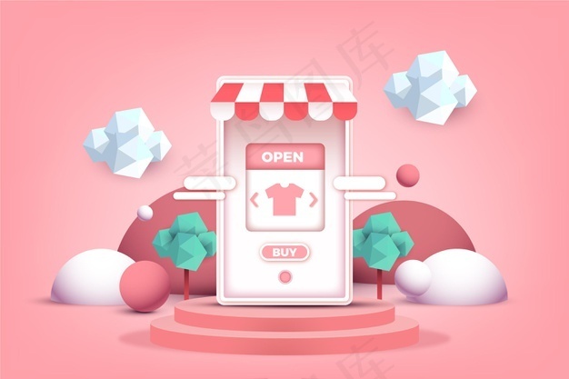 3d效果下的在线购物手机app移动应用概念