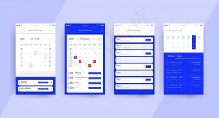蓝色日历应用程序ui ux概念页面
