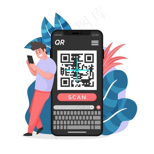 智能手机二维码扫描示意图eps,ai矢量模版下载