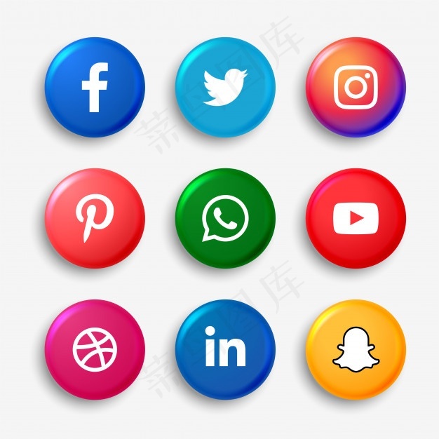 社交媒体徽标按钮集