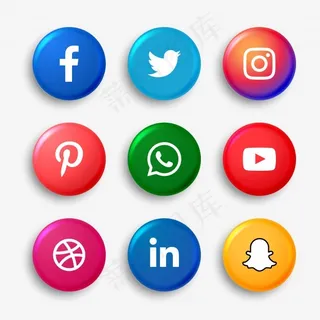 社交媒体徽标按钮集