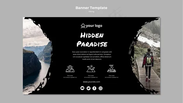 带有徒步旅行主题的横幅banner模板psd模版下载