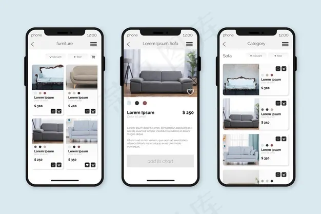 家具购物app界面eps,ai矢量模版下载