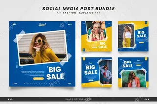 蓝色加黄色极简时尚社交媒体帖子模板带胶带