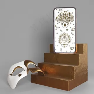手机嘉年华应用程序模型样机和面具与楼梯
