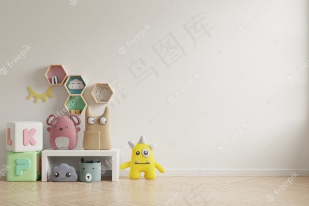 儿童房实物模型样机墙白色背景。