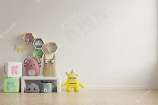儿童房实物模型样机墙白色背景。