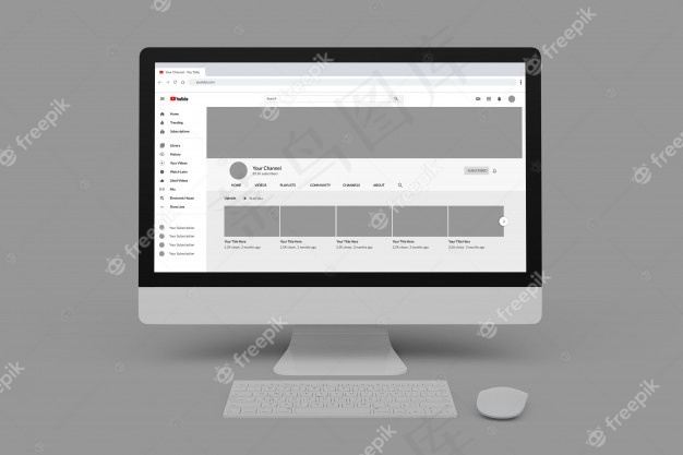 计算机模型样机上的Youtube配置文件模板psd模版下载