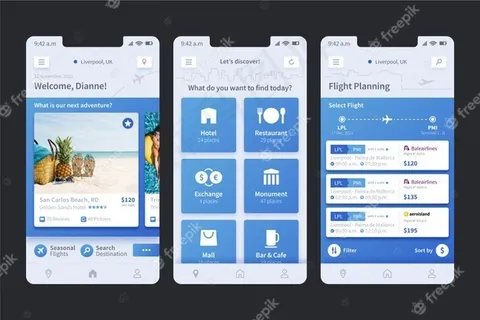 旅游预订应用程序屏幕集合