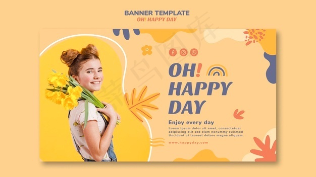 快乐日概念横幅banner模板样式psd模版下载