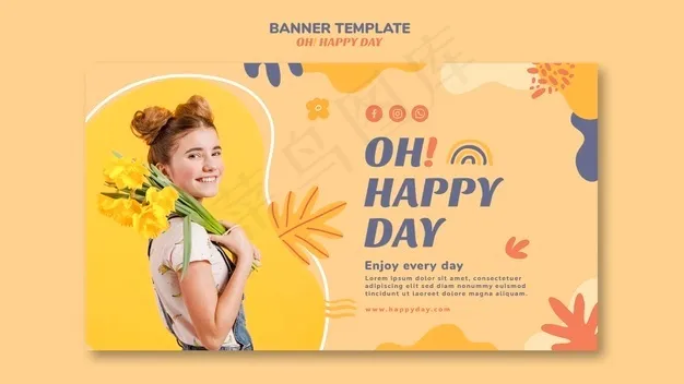 快乐日概念横幅banner模板样式psd模版下载