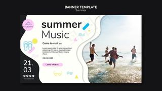 夏季音乐与沙滩横幅banner