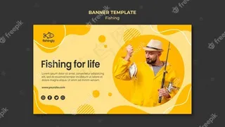 钓鱼救命男子穿黄色渔衣横幅banner