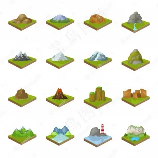 山卡通集图标。景观卡通集图标沙龙。山。