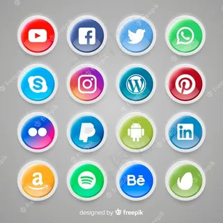 真实的按钮与社交媒体标志集合