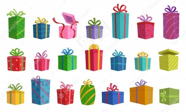 插图孤立的卡通图标与丝带礼品盒。