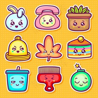 Kawaii贴纸图标手绘涂鸦着色