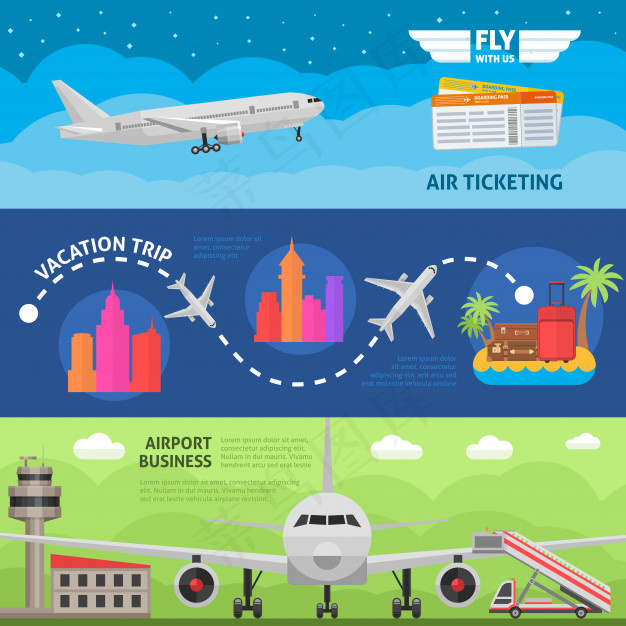 航空旅行横幅banner设置eps,ai矢量模版下载