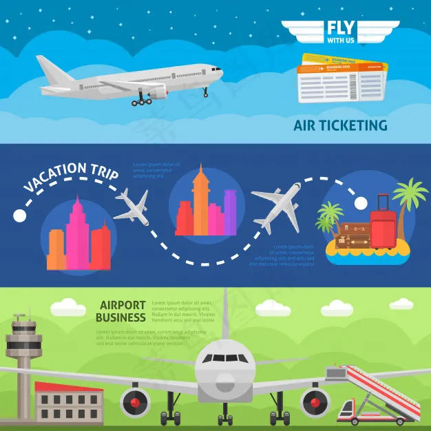 航空旅行横幅banner设置eps,ai矢量模版下载