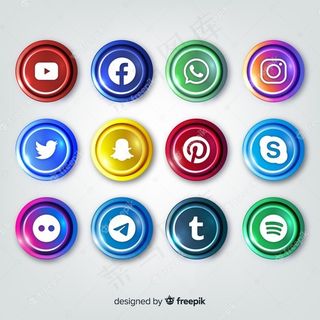 真实的按钮与社交媒体标志集合