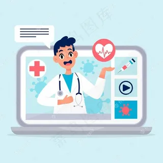 网上医生穿着医袍聊天