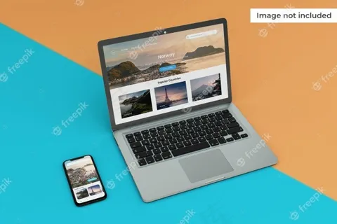 逼真的移动界面和笔记本电脑屏幕模型样机