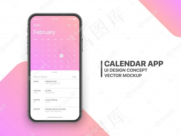 日历应用程序ui ux概念二月页面eps,ai矢量模版下载