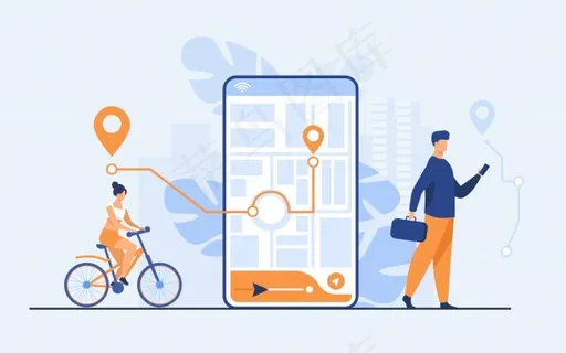 小人物在户外使用带地图的手机app移动应用程序 小人物在户外使用带地图的手机app移动应用程序