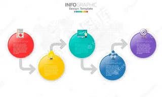 带箭头和5个选项的时间线信息图形模板平面设计