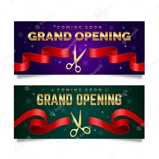 用剪刀和丝带重开横幅banner