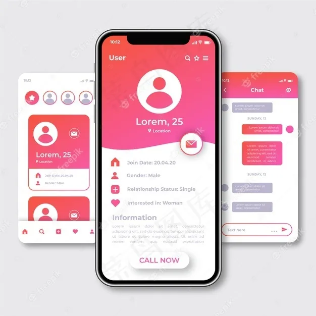创意约会应用界面屏幕eps,ai矢量模版下载