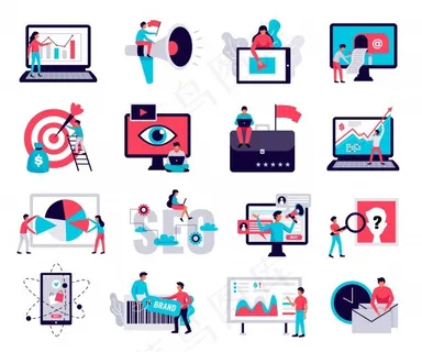数字营销图标集在线商业符号平面隔离