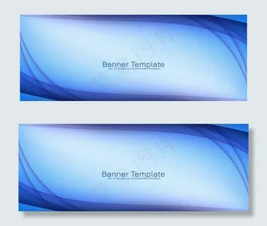 抽象装饰性蓝色波浪横幅banner图案